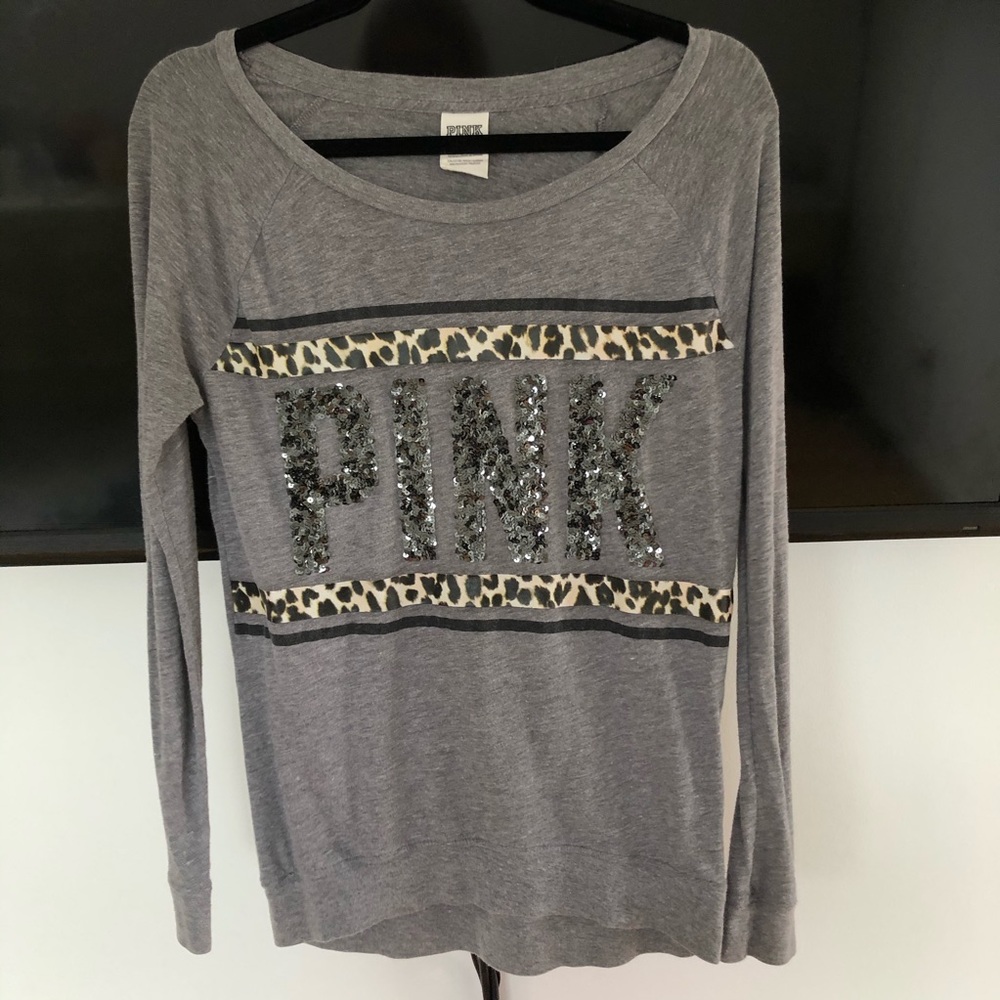 SOLD. VS PINK | Leopard print sequin long sleeve - Picture 2 of 4
